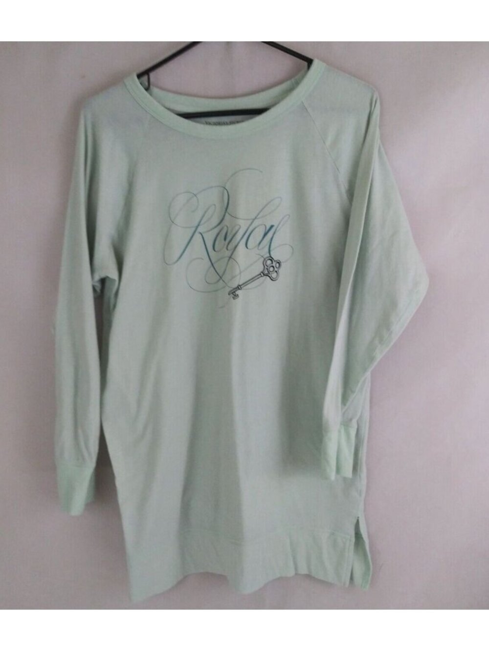 Victoria's Secret Women's Light Green Shirt With Royal Key Design Size Medium